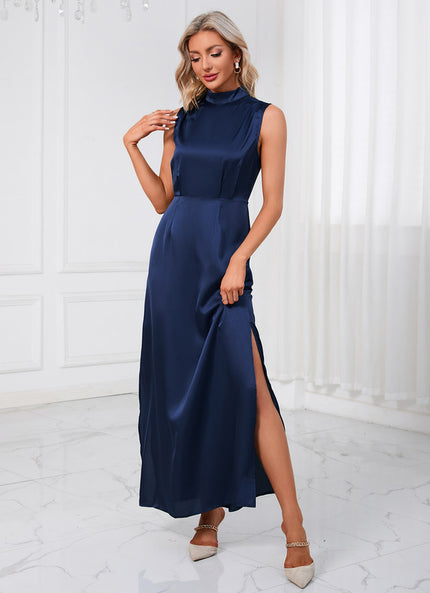 Robe Trapèze Satin Bleu Nuit