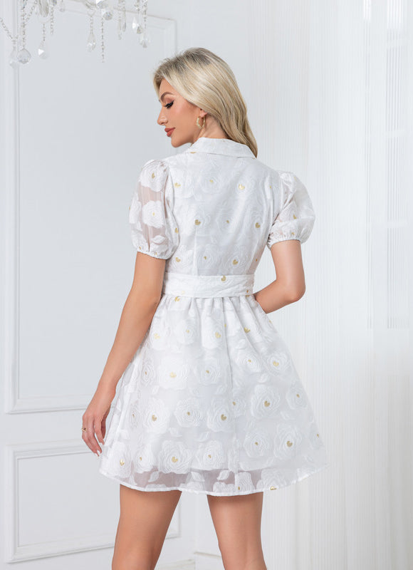 Robe Trapèze Écrue Fleurie - gallery 3