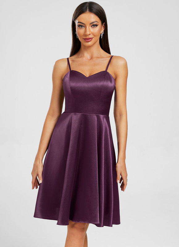 Robe Trapèze Violet Satiné Élégant - gallery 5