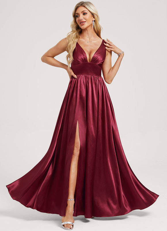 Robe Trapèze Satin Doré Élégante