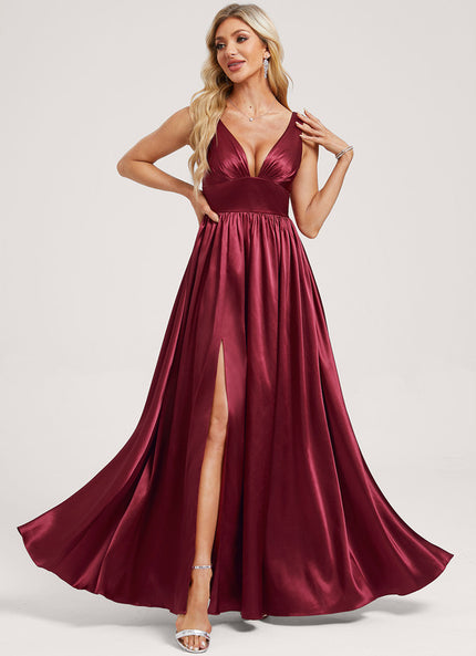 Robe Trapèze Satin Doré Élégante
