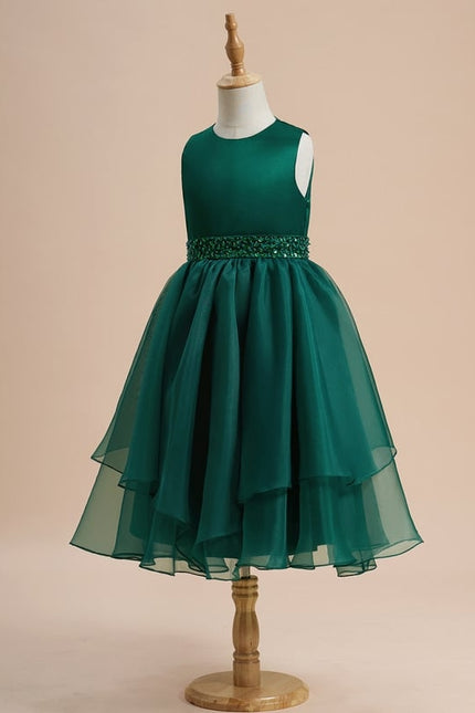 Robe Trapèze Vert Émeraude Mousseline Et Satin - gallery 2