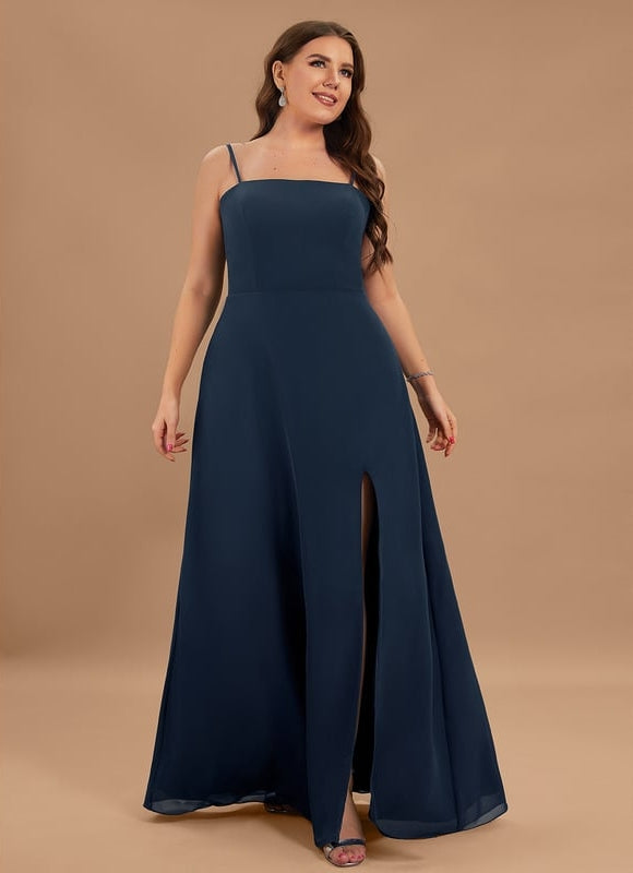 Robe Trapèze Bleue Soirée Longue Slit - gallery 6
