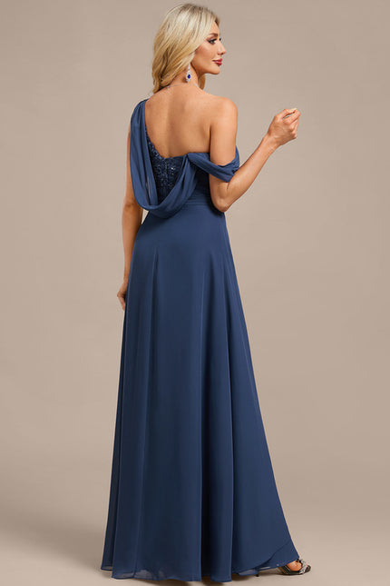 Robe Trapèze Élégance Asymétrique Marine - gallery 7
