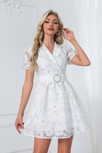 Robe Trapèze Écrue Fleurie - gallery 2