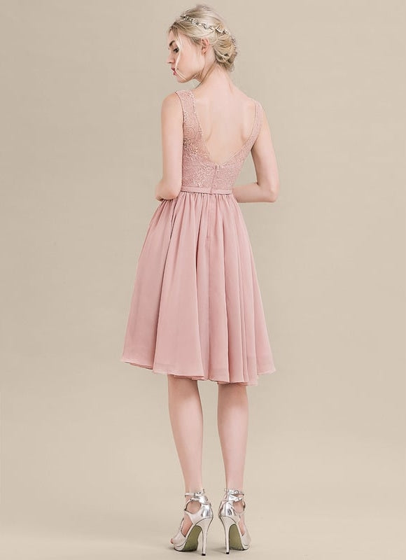 Robe Trapèze Rose Pastel Dentelle Mousseline - gallery 1