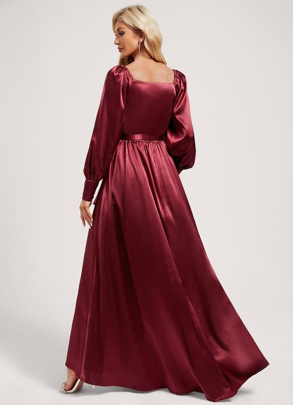 Robe Trapèze Satin Bleu Élégant - gallery 4