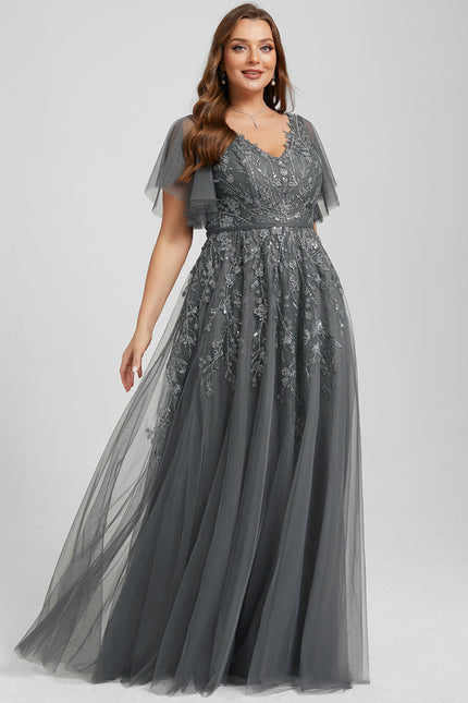 Robe Trapèze Élégance Grise Tulle - gallery 7