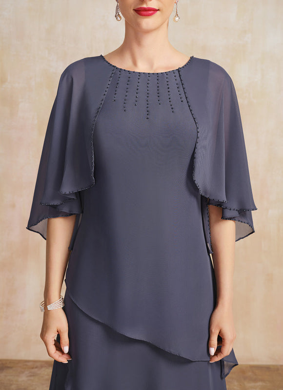 Robe Trapèze Bleue Marine Longue Avec Perles - gallery 6