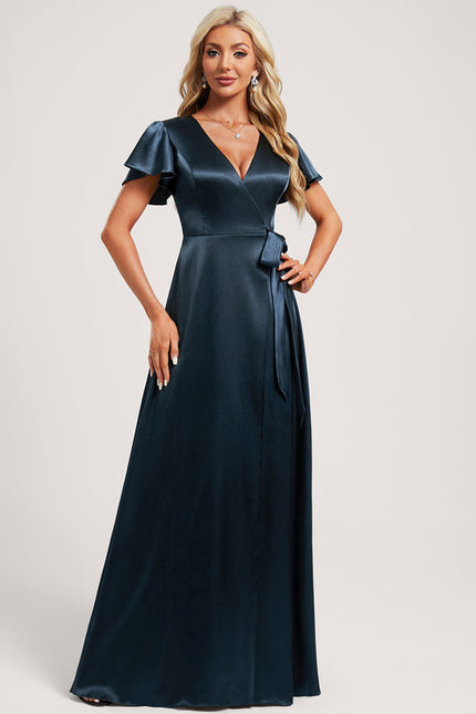 Robe Trapèze Satin Doré Élégante - gallery 2