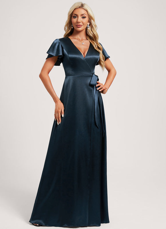 Robe Trapèze Satin Doré Élégante - gallery 2