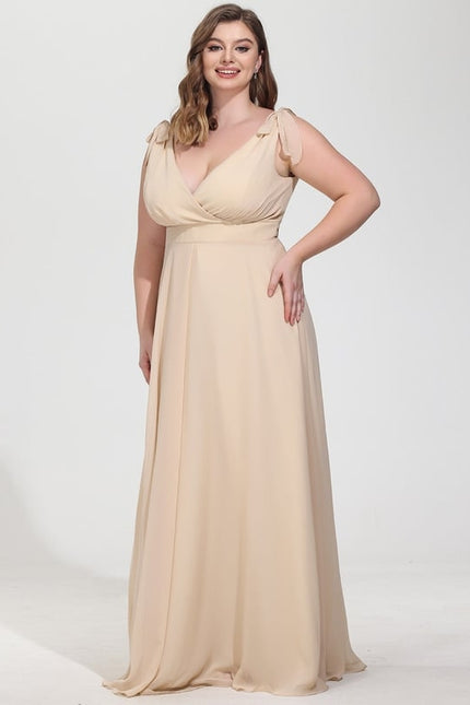 Robe Trapèze Beige Mousseline Avec Nœud - gallery 9