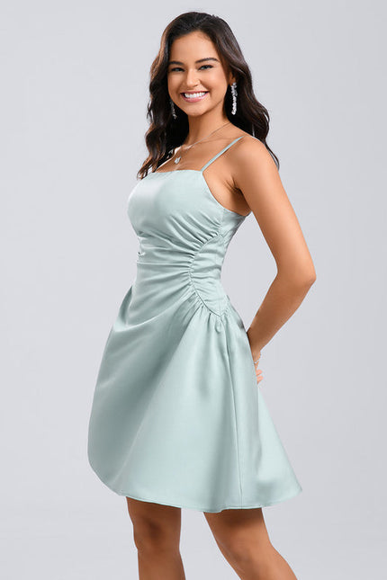 Robe Trapèze Satinée Verte - gallery 4