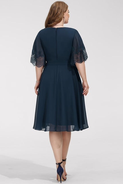 Robe Trapèze Bleue Marine Dentelle Mousseline - gallery 7