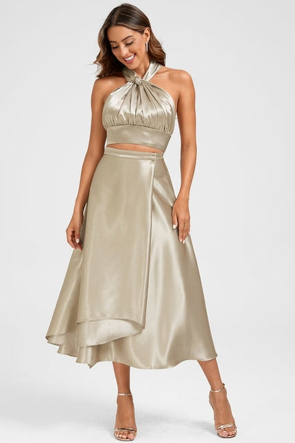 Robe Trapèze Satin Doré Élégant - gallery 5