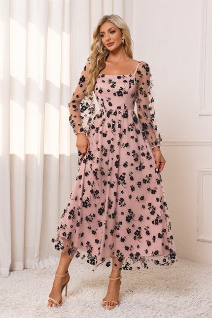 Robe Trapèze Florale Rosée - gallery 4