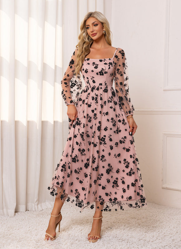 Robe Trapèze Florale Rosée - gallery 4