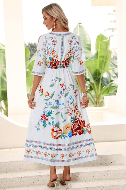 Robe Trapèze Élégance Marine Florale - gallery 1