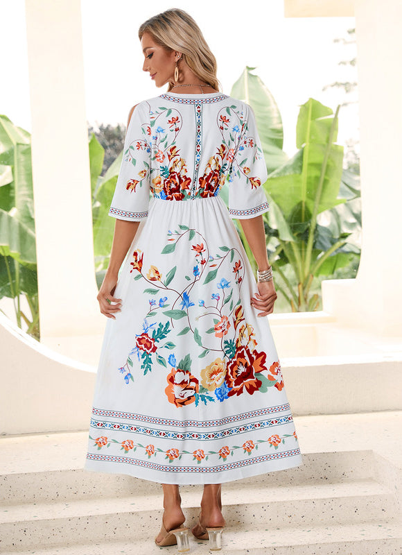 Robe Trapèze Élégance Marine Florale - gallery 1