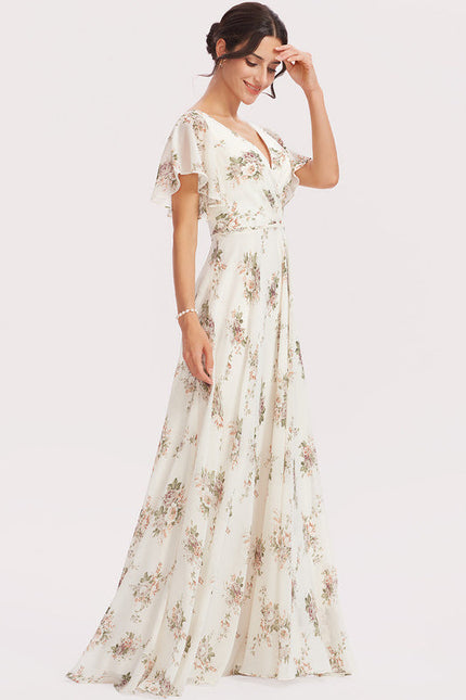 Robe Trapèze Longue Beige Élégante - gallery 4