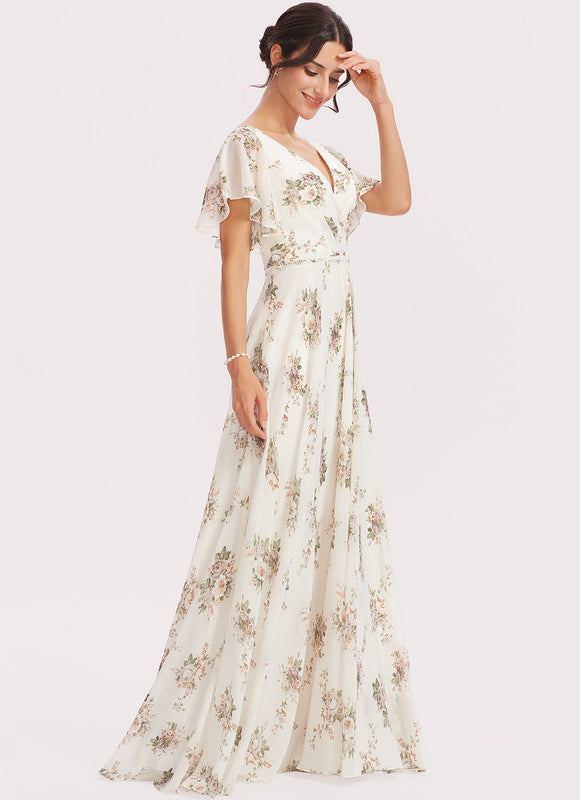 Robe Trapèze Longue Beige Élégante - gallery 4
