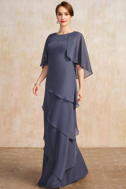 Robe Trapèze Bleue Marine Longue Avec Perles - gallery 3