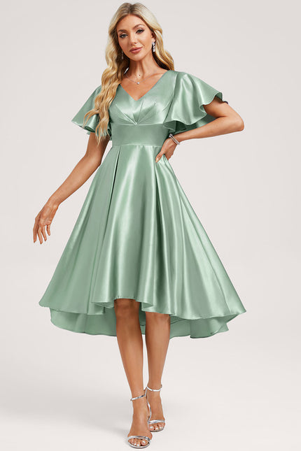Robe Trapèze Satin Bleu Élégant
