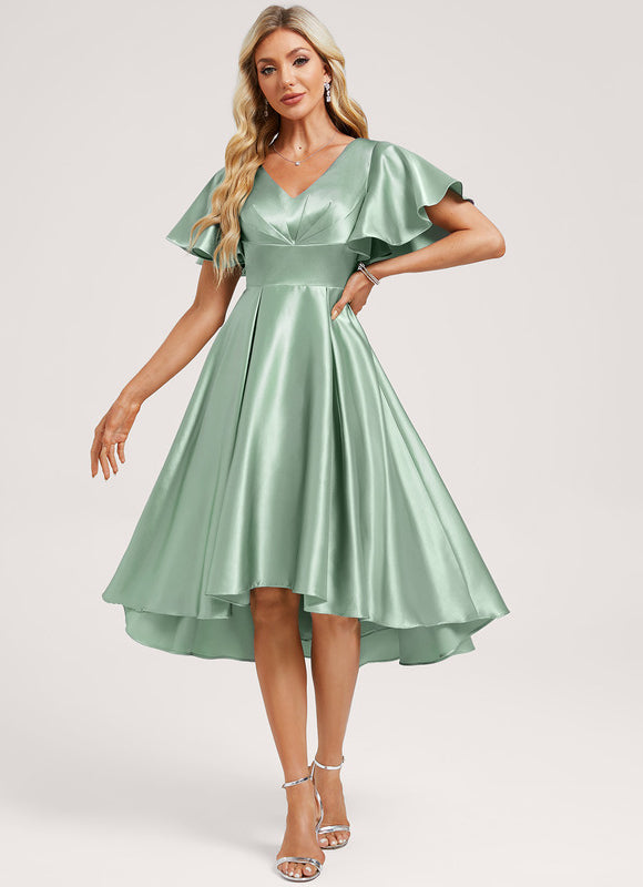 Robe Trapèze Satin Bleu Élégant