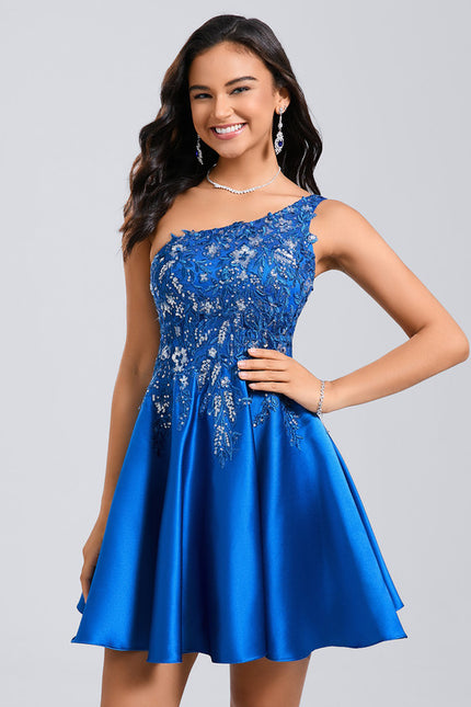 Robe Trapèze Éclat Satiné Bleu - gallery 4