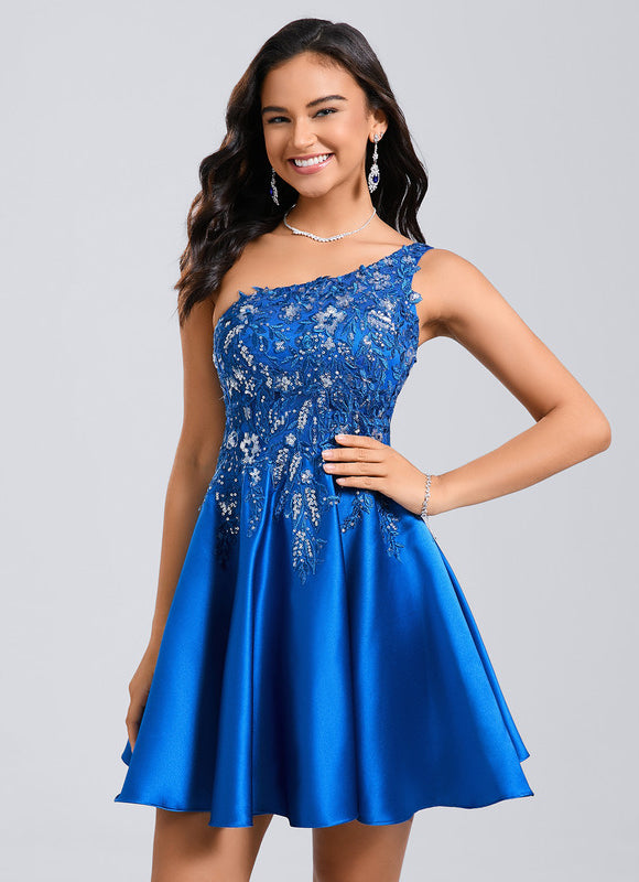 Robe Trapèze Éclat Satiné Bleu - gallery 4
