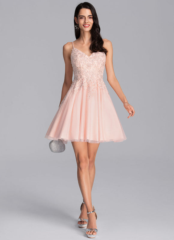 Robe Trapèze Rose Poudré Élégant - gallery 3