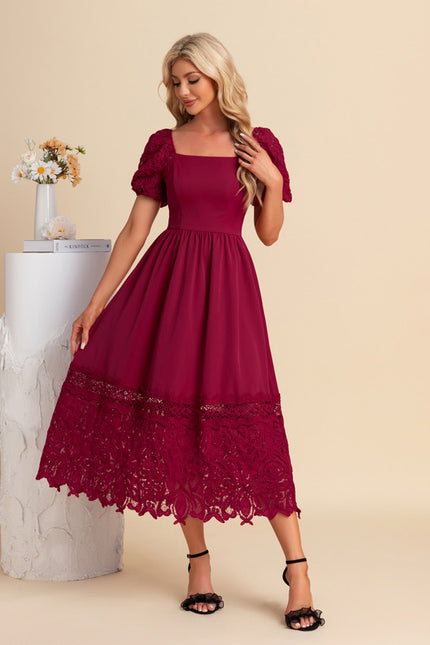 Robe Trapèze Rouge Dentelle Élégante - gallery 4