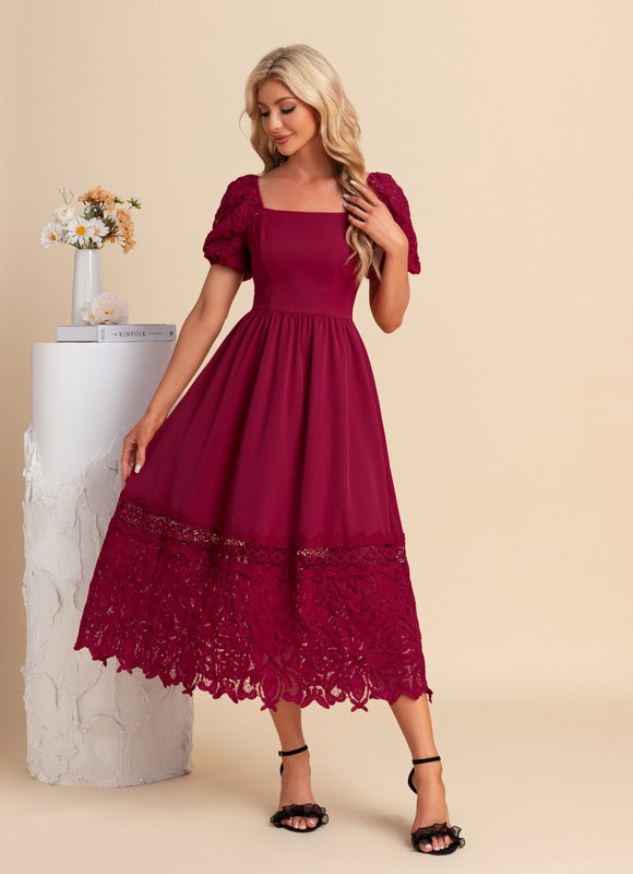 Robe Trapèze Rouge Dentelle Élégante - gallery 4