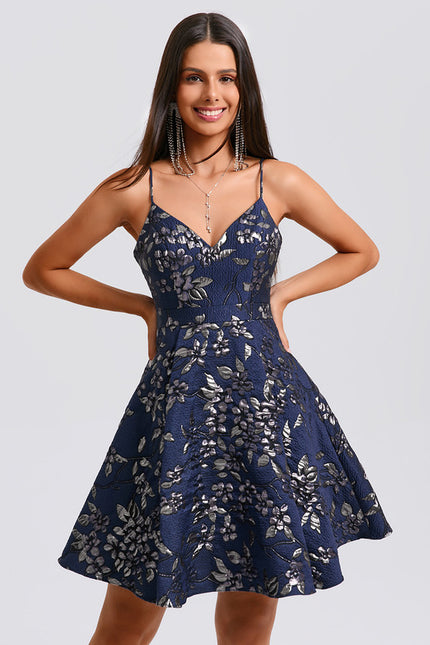 Robe Trapèze Jacquard Marine - gallery 3