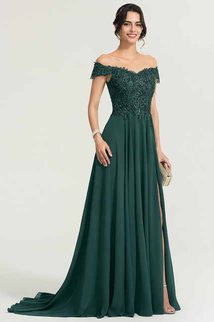 Robe Trapèze Verte Bal De Dentelle Pâles - gallery 3