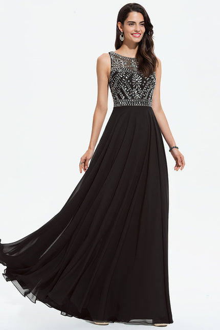 Robe Trapèze Noir Élégant Flottant - gallery 3