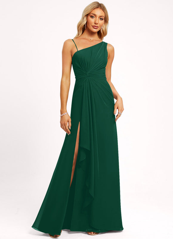 Robe Trapèze Verte Mousseline À Volants - gallery 1