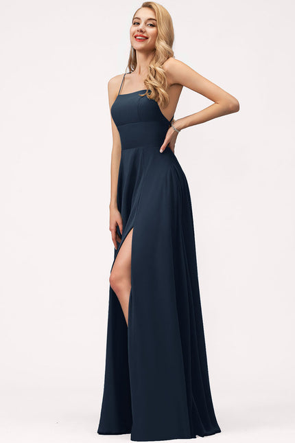 Robe Trapèze Bleue Soirée Longue Slit - gallery 2
