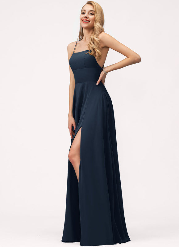 Robe Trapèze Bleue Soirée Longue Slit - gallery 2