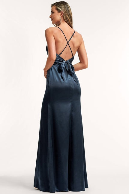 Robe Trapèze Satin Doré Élégante - gallery 1