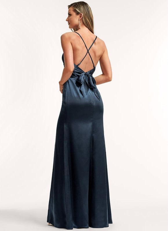 Robe Trapèze Satin Doré Élégante - gallery 1