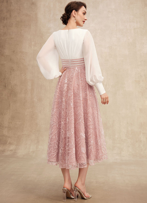 Robe Trapèze Chiffon Rosée - gallery 6