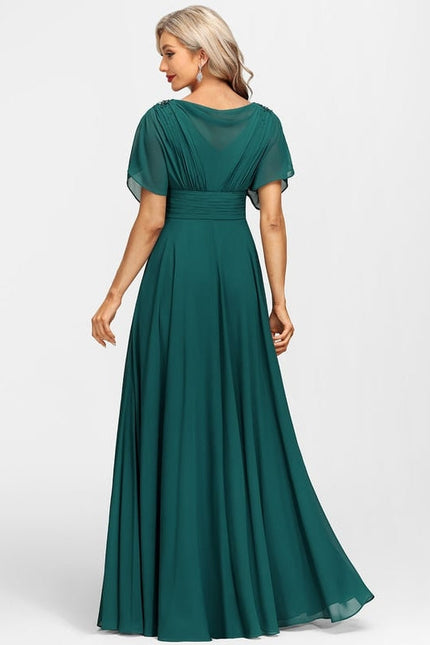Robe Trapèze Verte Soirée Plissée Perlée - gallery 6