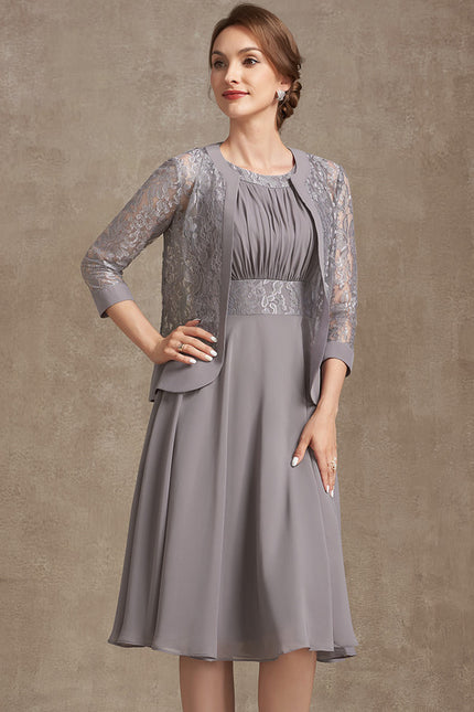Robe Trapèze Gris Élégant Satiné