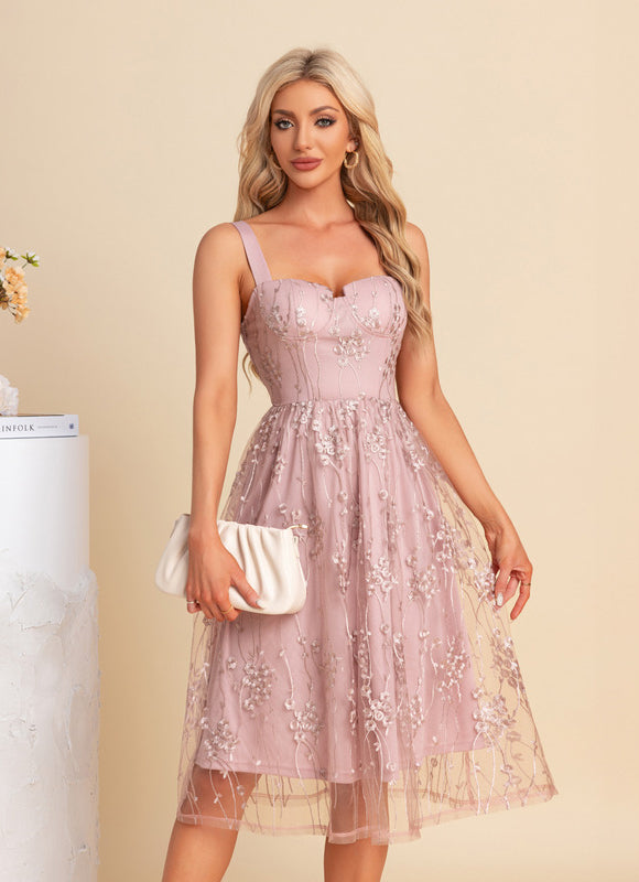 Robe Trapèze Éphémère Rose - gallery 5