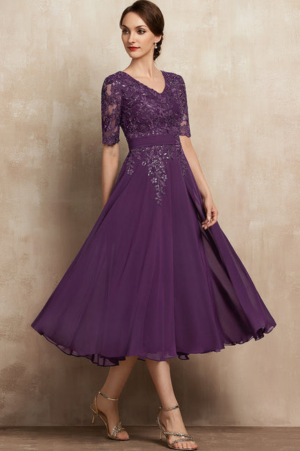 Robe Trapèze Violet Éclat Satiné - gallery 6