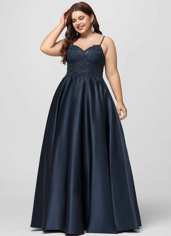 Robe Trapèze Bleu Marine Satin Dentelle Strass - gallery 9