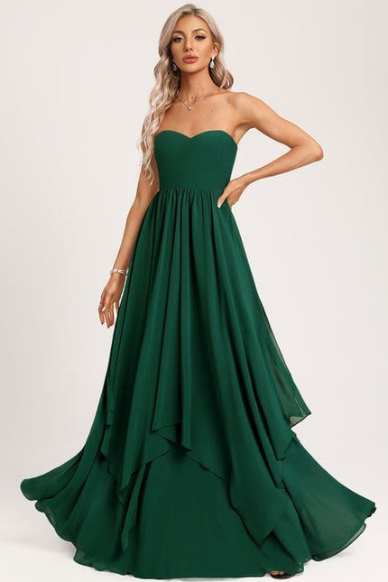 Robe Trapèze Verte Élégante Longue Mousseline - gallery 3