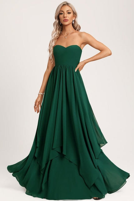 Robe Trapèze Verte Élégante Longue Mousseline - gallery 3