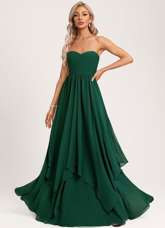 Robe Trapèze Verte Élégante Longue Mousseline - gallery 3